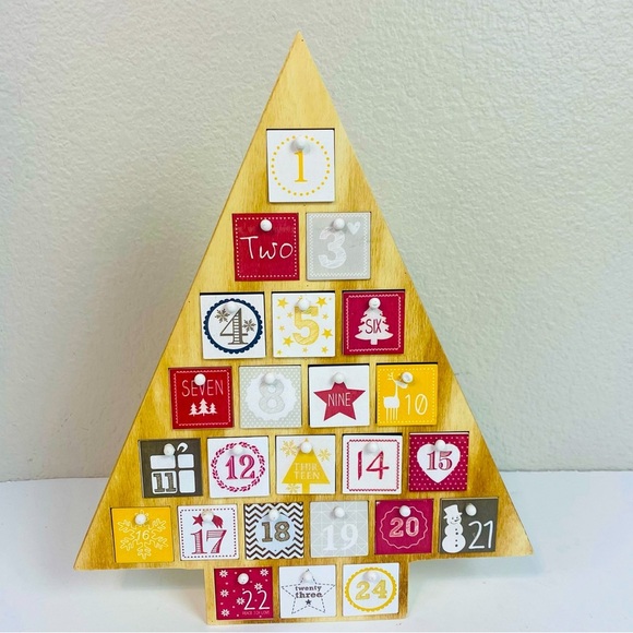 Wooden 24 Day Tree Shaped Advent Calendar 15” x 12” x 2” - Picture 1 of 8